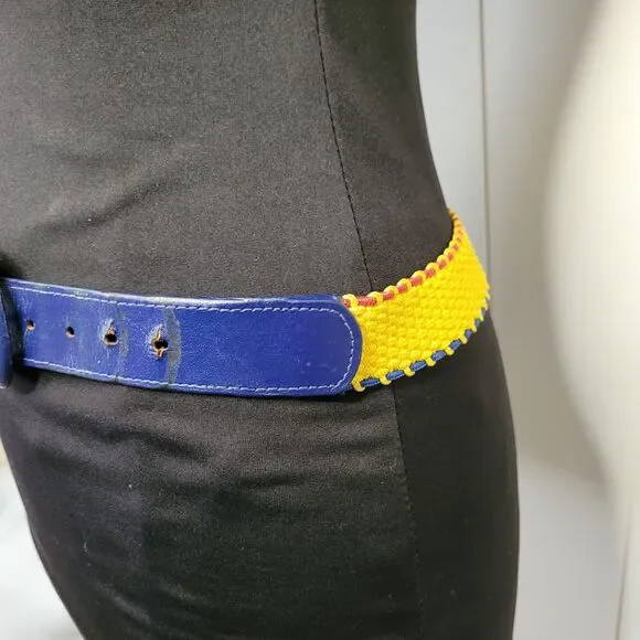 Vintage Womens Christian Dior Belt Yellow, Blue, Red Stretch Size M/L Belt Dior Blue size Not specified International in Metal  main image 4